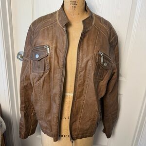 Odyn | Vegan Leather Rustic Vintage Brown Moto Zipped
Jacket | XL